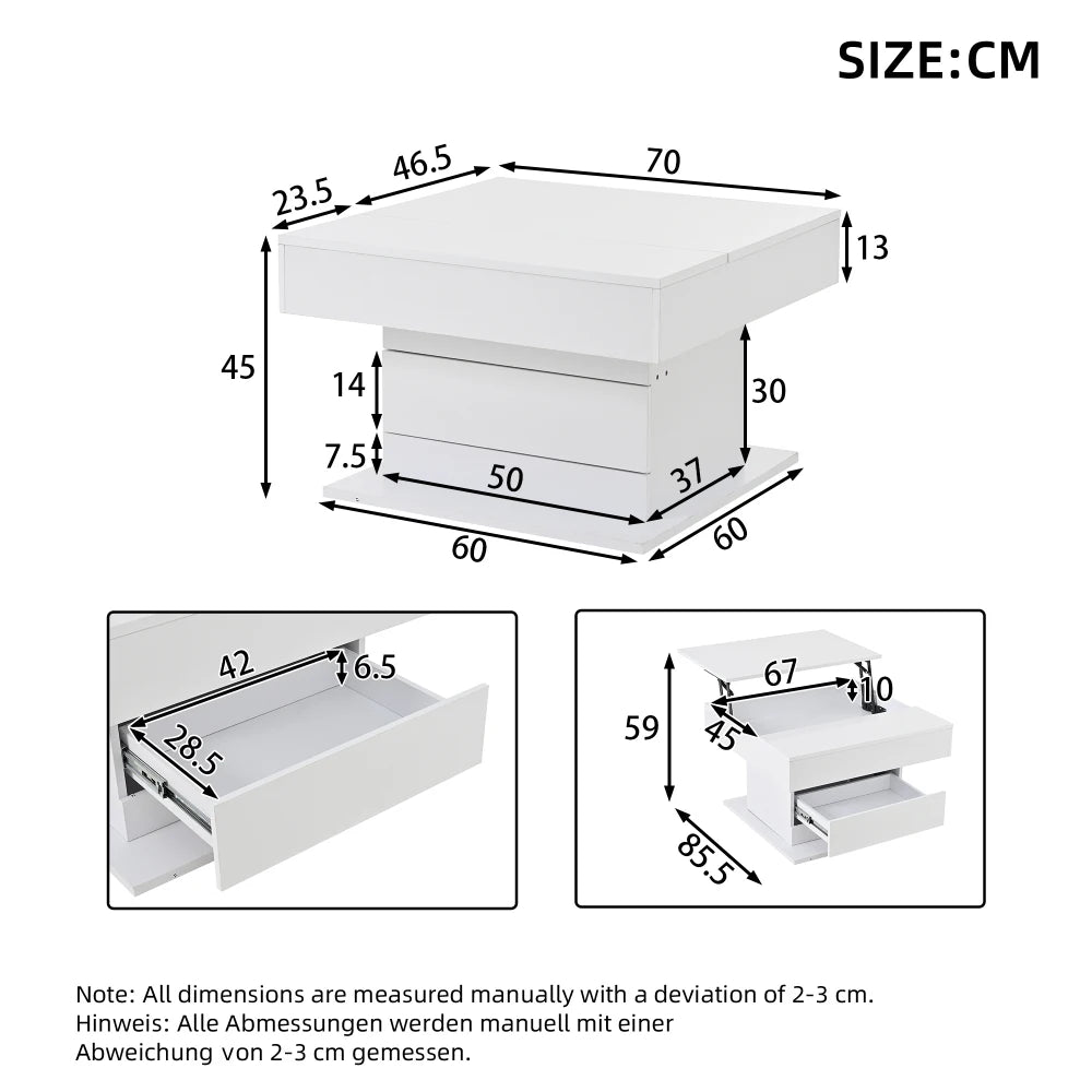 70*70*45cm High Gloss Coffee Table, Top Table 360° Freely Rotatable