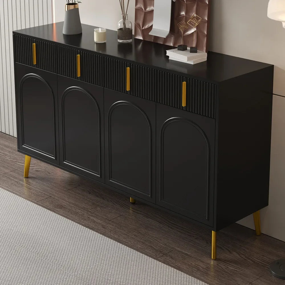 Sideboard with Golden Handles and Legs, 4 Doors, 4 Drawers