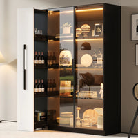 110.5×35×160cm Multifunction Showcase with Glass Door and LED, Side Drawer