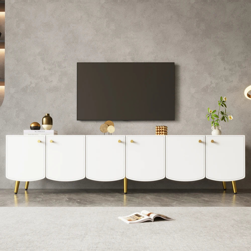 180x40x45cm Modern TV Cabinet Sideboard, White Lowboard with 6 Doors