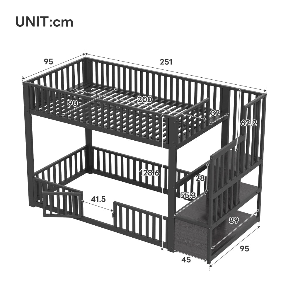 90x200cm & 140x200cm Bunk Bed with Storage Guide and Safe Place