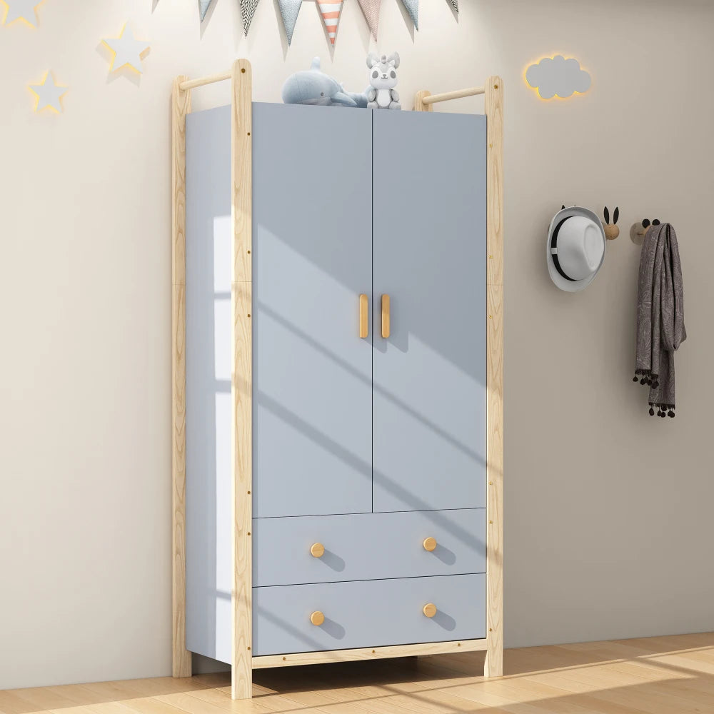 2-door Wardrobe, with Wardrobe Rack, 2 Drawers, Suitable for Bedroom