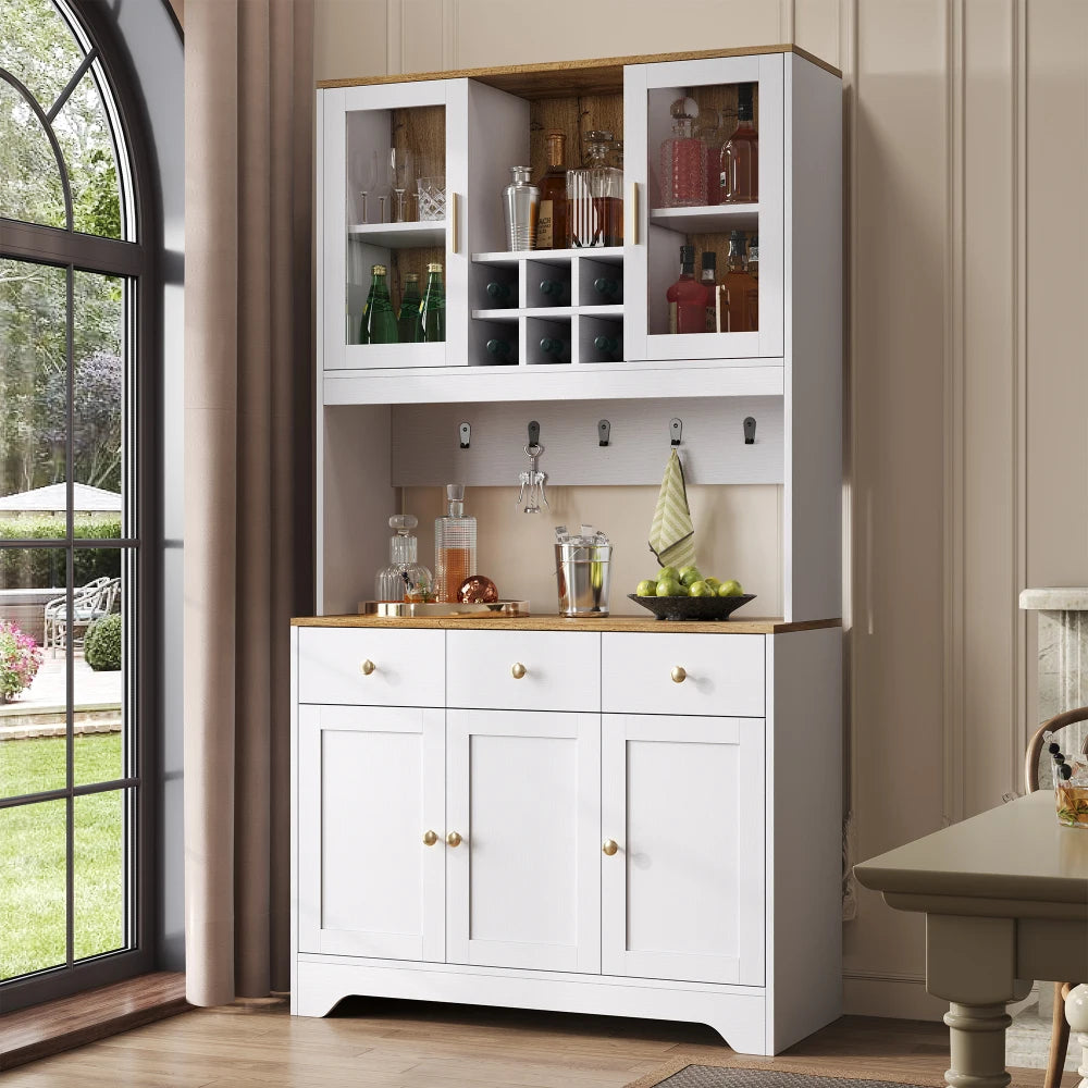 94.5x30x175.5cm Sideboard, High Cabinet in White Wood, Cabinet with 5 Doors