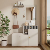 Wardrobe Set, Hallway Wardrobe with Mirror and Cushions, Living Wall, Shelf