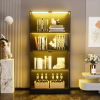 Four-storey Glass Showcase with Storage Space, LED Lighting