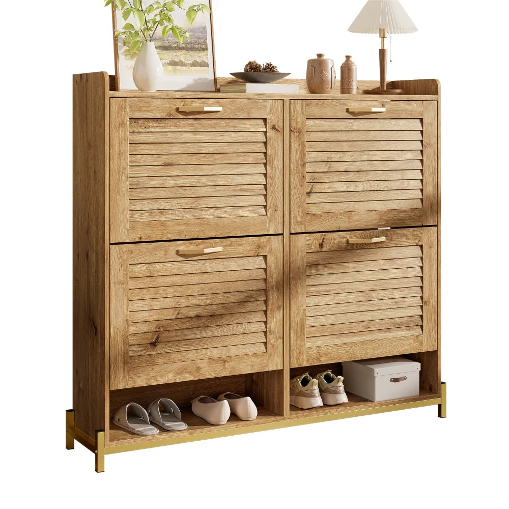 108.5×24×100cm Modern Shoe Cabinet with Wooden Doors