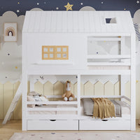 90x200cm Children Bunk Bed, with Beautiful Window and Roof