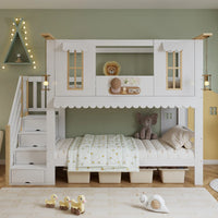 90x200cm Bunk Bed with Storage Staircase and Exquisite Window