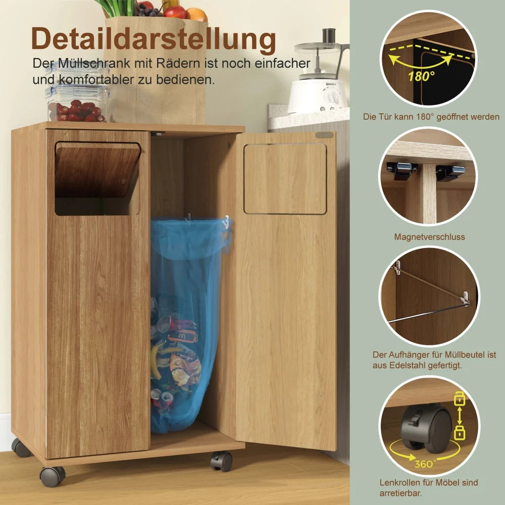 Rolling Trash Can Cabinet with Wheels