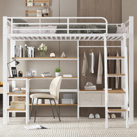 Iron Bed, Bunk Bed, Including Two Storage Boxes, with Desk and Storage Rack