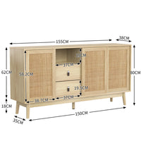 Versatile and Stable Modern Sideboard with 3 Sliding Doors in Real Rattan and 2