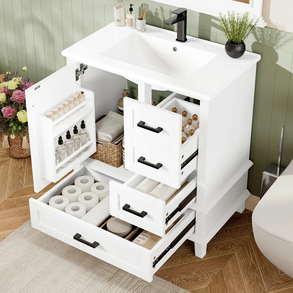 76x46x83, 5cm Floor-standing Bathroom Cabinet with Sink, Full Lacquer