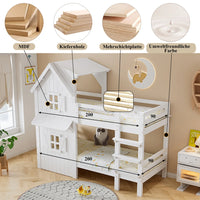 90x200cm Children's Bunk Bed, Beautiful Window and Roof