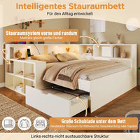 90x200cm /140x190cm /140x200cm Wooden Bed with Storage Space & Reading Light