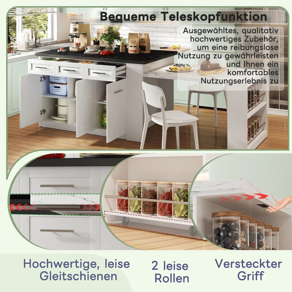 Kitchen Island with 150cm+96cm, Extendable Dining Table