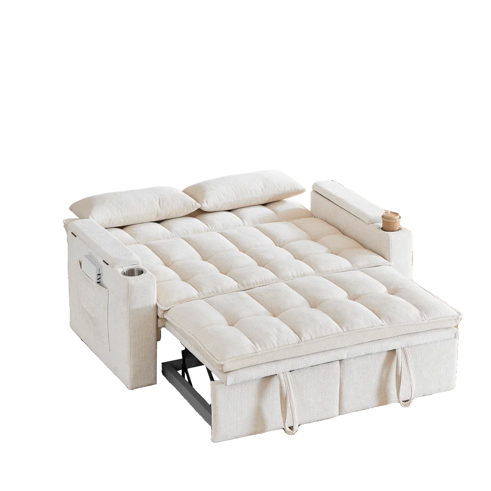 142cm Wide 3‑in‑1 Reclining Convertible Sofa Bed