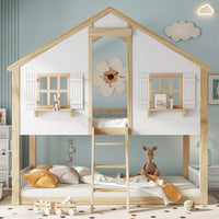 Bunk Bed, Children's Cot, Beautiful Window and Roof, Stable Slat Grille