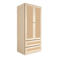 70x55x170cm Double Door Wardrobe with Artificial Rattan Doors