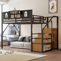 Metal High Bed 140 X 200 Cm, with Storage Guide, Window