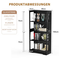 Four-storey Glass Showcase with Storage Space, LED Lighting