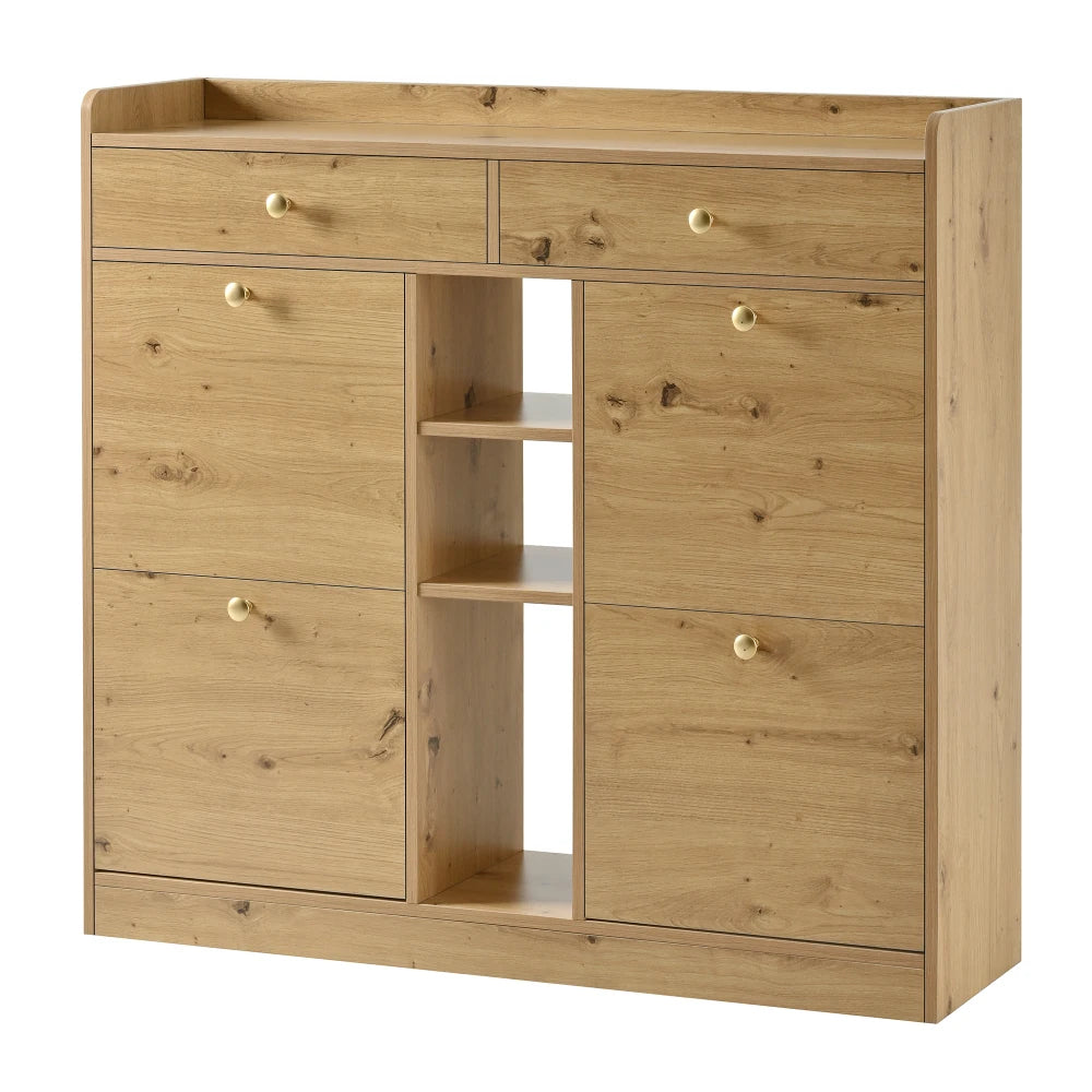 110 X 26 X 100cm Elegant Wooden Shoe Cabinet with 4 Folding Doors