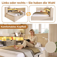 Upholstered Bed with LED Lighting, Hydraulic Storage Room, L-shaped Head