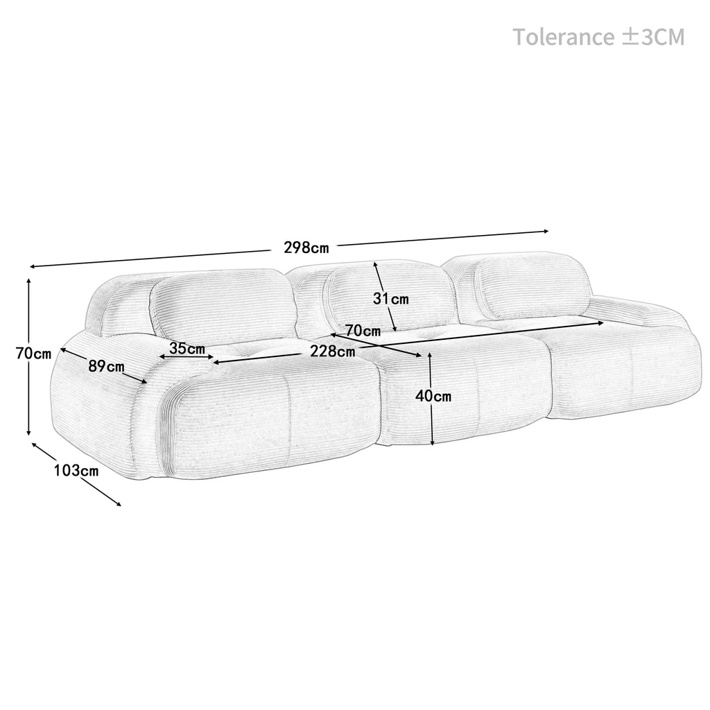 3-seater Sofa in Premium Cordsamt, Non-slip