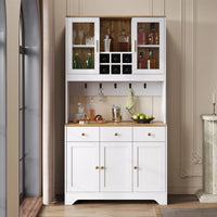 94.5x30x175.5cm Sideboard, High Cabinet in White Wood, Cabinet with 5 Doors