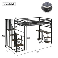 Modern Iron Bed, Bunk Bed, with Desk and Shelf, Stable Slat Grate