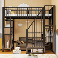 Modern Multifunctional High Bed 90 X 200cm, Metal Bed with Storage Space