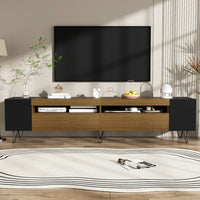 Modern TV Cabinet, Black and Wooden Optics, Length 180 Cm