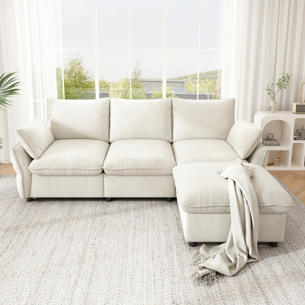Modern 3-Seater Chenille Corner Sofa with Ottoman