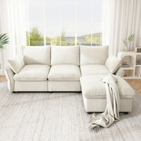 Modern 3-Seater Chenille Corner Sofa with Ottoman