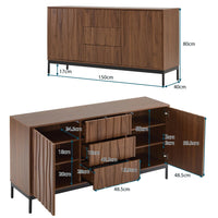 Sideboard 150cm, 3 Drawers, Large Sideboard, Kitchen Cabinet