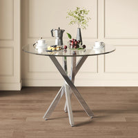 Round Dining Table, 80*80*75 Tempered Glass Table Top, Modern Dining Table