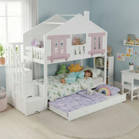 90x200cm Children's Bunk Bed with Roll-away Bed, Baby Cot, Hanging Area