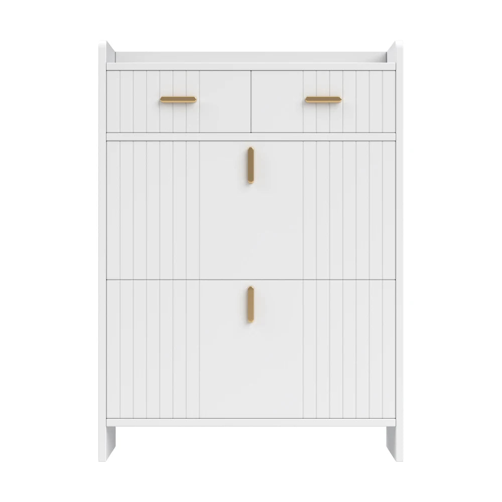 75x24x108.5cm Shoe Cabinet with Folding Compartments & 2 Drawers