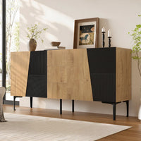 160x40x80cm Wood Effect Black Sideboard Cabinet