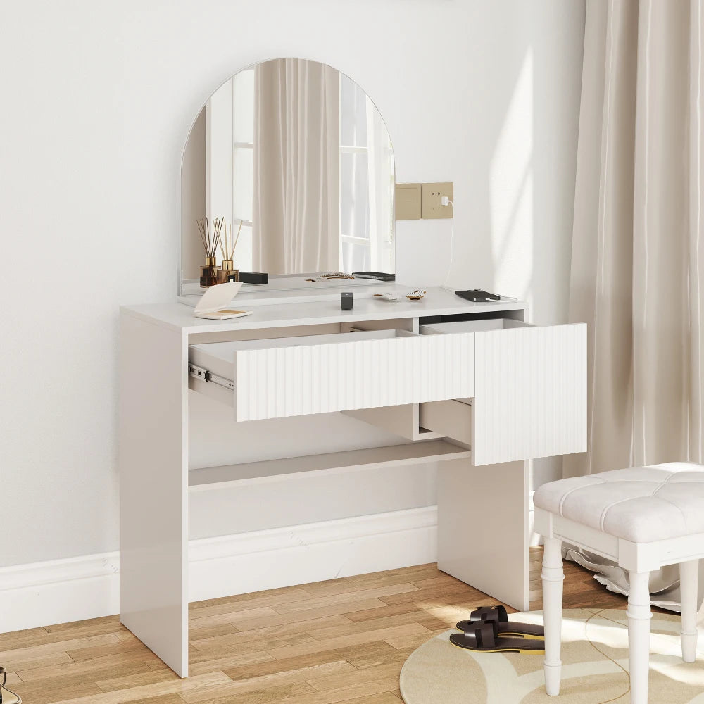 Modern White Makeup Vanity Table with Mirror