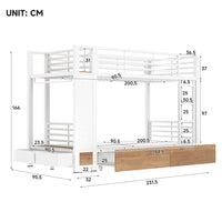 90x200cm White Metal Iron Frame Bunk Bed with 4 Storage Drawers