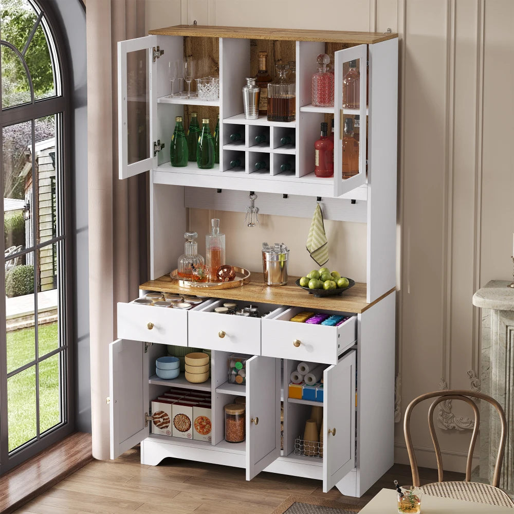 94.5x30x175.5cm Sideboard, High Cabinet in White Wood, Cabinet with 5 Doors