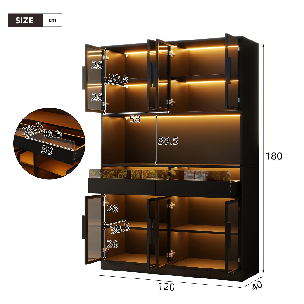 120x40x180cm Modern Glass Showcase Sideboard