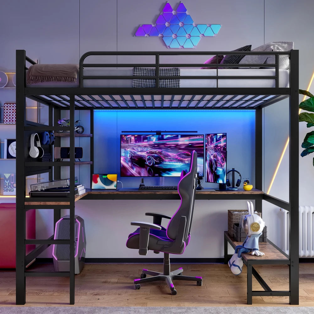 90 X 200cm High Bed, Iron Frame, Desk, Railing, Escalator