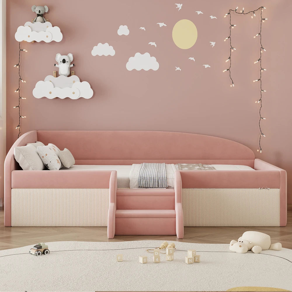 90*190cm Lovely Upholstered Sofa Bed, with Stairs and Fences