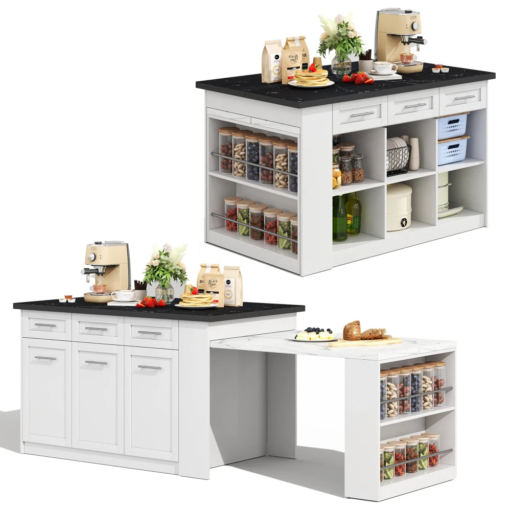 Kitchen Island with 150cm+96cm, Extendable Dining Table