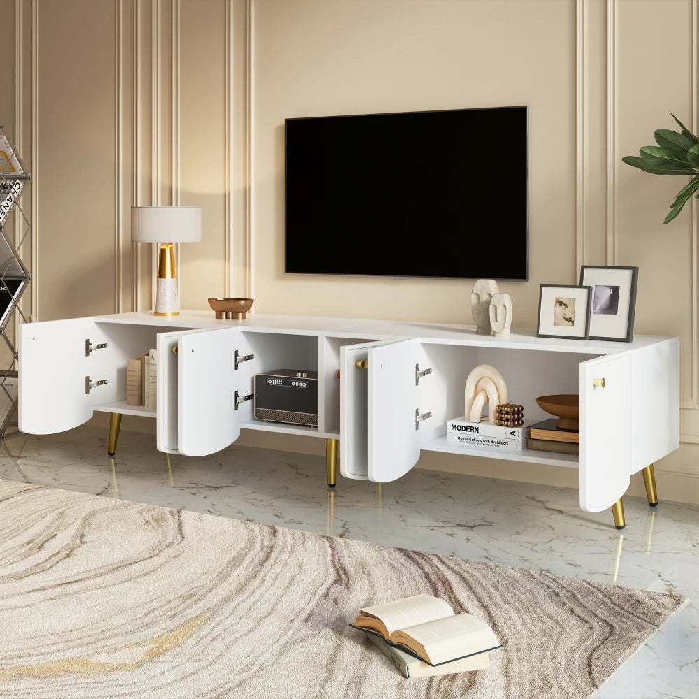 180x40x45cm Modern TV Cabinet Sideboard, White Lowboard with 6 Doors
