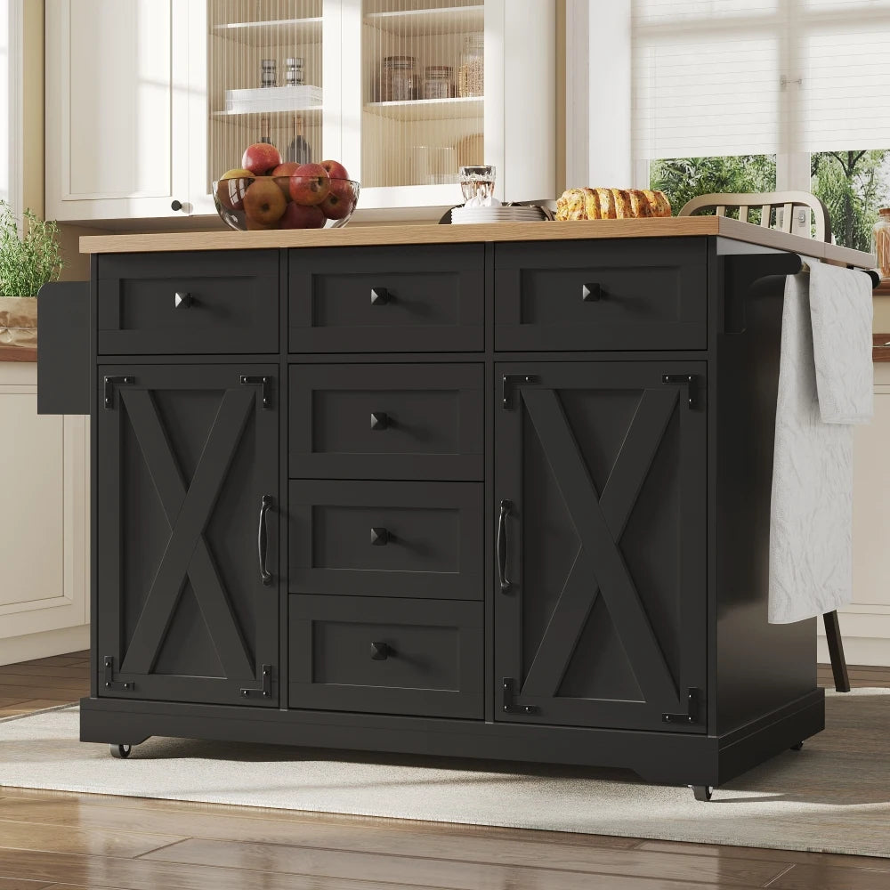 High Quality Kitchen Island, with Wood Grating & Large Storage