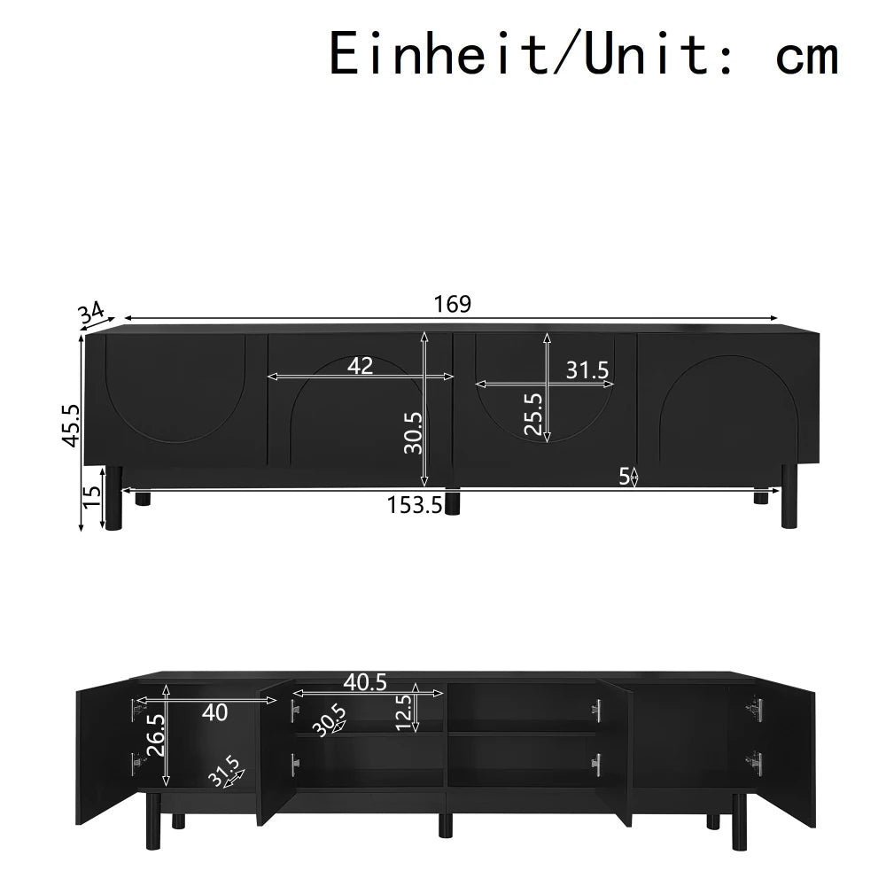Modern TV Lowboard, TV Cabinet with Curved, Corrugated Doors
