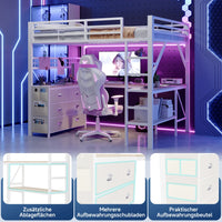 90x200cm & 140x200cm Metal Gaming High Bed Frame, Loft Bed with Drawers