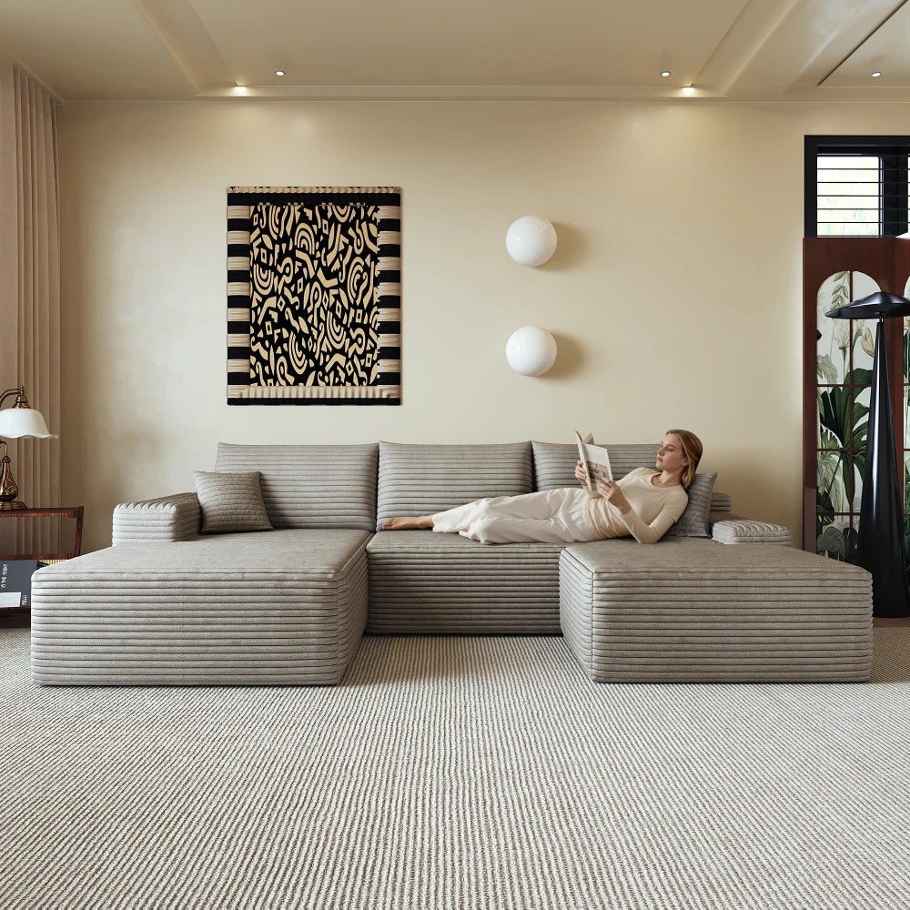 270cm Boneless Modular Corner Sofa, L-Shaped Modular Couch with Armchair
